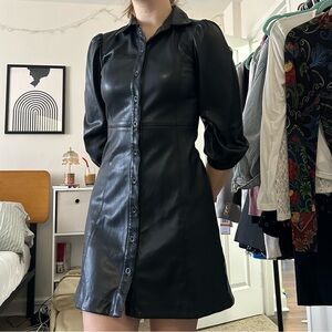 GAP Black Faux Leather Shirt Dress